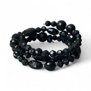 Black Elegant Beaded Coil Bracelet